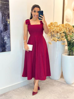 380 - Vestido linho | alça com laço - comprar online