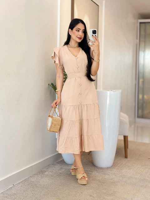 539 - Vestido viscolinho | dois babados, Acompanha cinto - comprar online