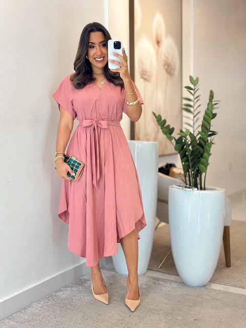 1173 - Vestido Viscolinho | Gola V - comprar online