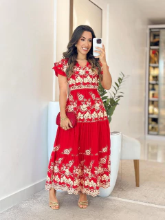 992 - Vestido viscolinho pré lavado/Bordado - loja online