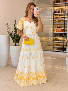 564 - Vestido viscolinho | longo bordado - Loja Boa Forma