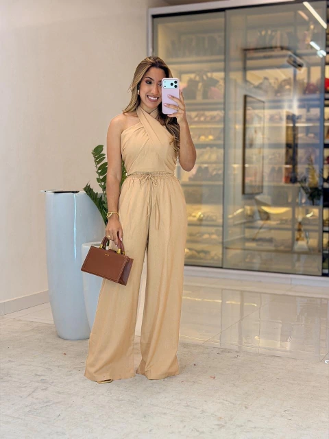 544 - Conjunto linho | com cropped de amarração - comprar online