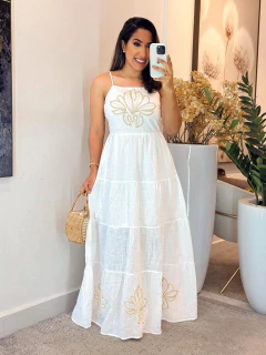 258 - Vestido linho | alcinha, detalhe no busto - comprar online