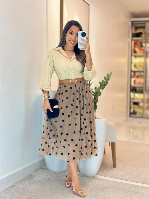 154 - Saia tule | detalhe corações - comprar online