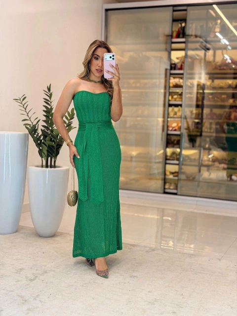 549 - Vestido tricô com lurex | tomara que caia, Acompanha faixa - comprar online