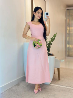 486- vestido linho Marrant/detalhe no busto - Loja Boa Forma