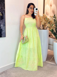 258 - Vestido linho | alcinha, detalhe no busto - loja online