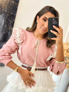 1072 - Blusa linho | Detalhe bordado - Loja Boa Forma
