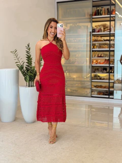 567 - Vestido tricô com fios de lurex | amarração no pescoço