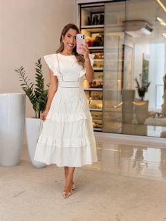 582- Vestido tricoline/ detalhe em Guipir - loja online