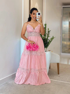 489- Vestido forrado/ detalhes em guipir - Loja Boa Forma