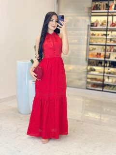 558- Vestido tricoline/ em laser - Loja Boa Forma