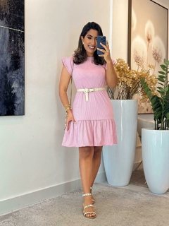 613 - Vestido Canelado | gola, dois babados na internet