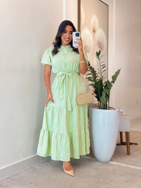 284 - Vestido Linho | Detalhe em babado - comprar online