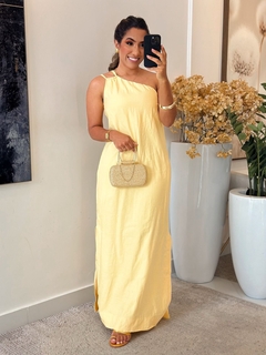 552 - Vestido linho marrant | uma alça só com bolso faca - comprar online