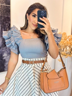 1121 - Cropped tricoline | Manga babado - loja online