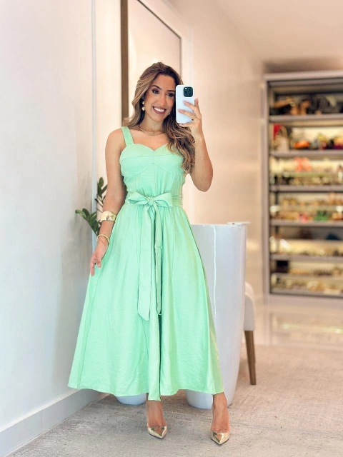 548 - Vestido linho | alça, acompanha o cinto - comprar online