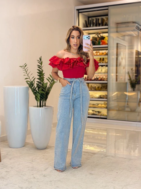 585 - Calça Jeans | Detalhes em brilho - comprar online