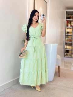 490 - Vestido Duna Bordado | Manga dois babados