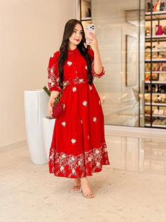 572 - Vestido Linho | Bordado lurex