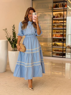 621 - Vestido linho | Detalhe Guipir