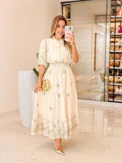 572 - Vestido Linho | Bordado lurex - loja online