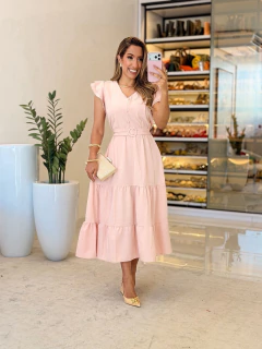 569 - Vestido crepe | Com cinto, maga dois babados - comprar online