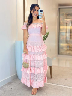 Imagem do 557 - Vestido linho com renda | estilo ciganinha