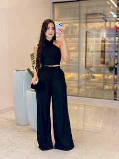 544 - Conjunto linho | com cropped de amarração na internet