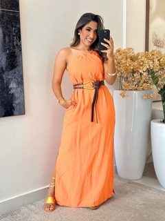 552 - Vestido linho marrant | uma alça só com bolso faca - loja online