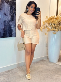 958 - Conjunto Short | linho com detalhes em botões - Loja Boa Forma