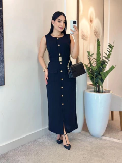 577 - Vestido linho marrant | detalhe em botões, acompanha cinto - Loja Boa Forma