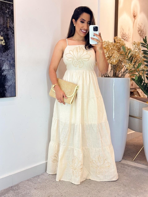 974 - Vestido linho | alcinha, com detalhe no busto - comprar online