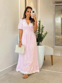 535 - Vestido linho | detalhe macramé - comprar online