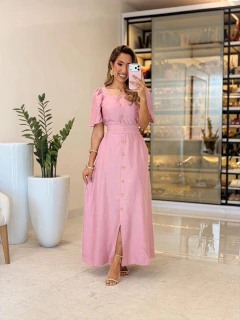 581 - Vestido Linho | detalhe em botões, ACOMPANHA CINTO na internet