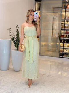 549 - Vestido tricô com lurex | tomara que caia, Acompanha faixa - Loja Boa Forma