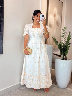 959 - Vestido Tricoline | Bordado com botões