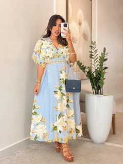 808 - Vestido Inspiração Farm | gola v na internet