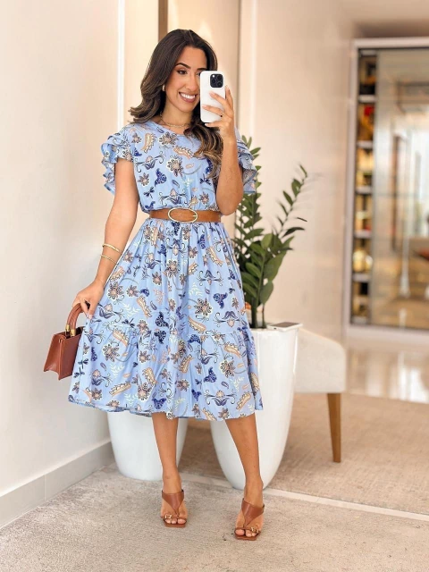 592 - Vestido viscolinho | manga quatro babados, PLUS - comprar online