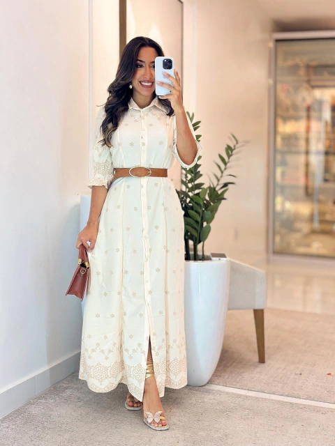 1004 - Vestido Crepe Bordado | Chamise - comprar online