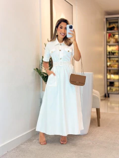 1065 - Vestido Linho Marrant | Evasê Botões