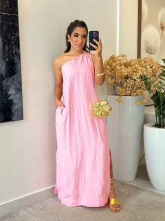 552 - Vestido linho marrant | uma alça só com bolso faca - comprar online