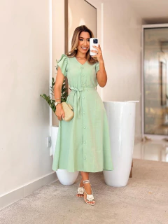 941 - Vestido linhão | Detalhe em botões, acompanha faixa na internet