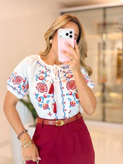 530 - Blusa tricoline | bordada - loja online