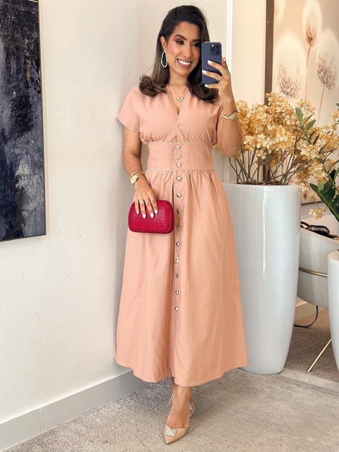 1036 - Vestido linho | detalhe em botão - comprar online