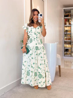 490 - Vestido Duna Bordado | Manga dois babados - comprar online