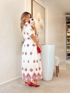493 - Vestido linho leve | bordado detalhes em botões - Loja Boa Forma