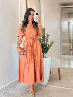 1022 - Vestido linho | detalhe botões, acompanha faixa - loja online