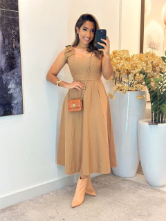 380 - Vestido linho | alça com laço - Loja Boa Forma