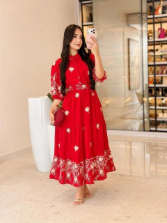 572 - Vestido Linho | Bordado lurex - comprar online